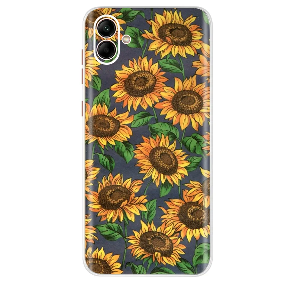 For Samsung Galaxy A04 Case Fashion Flower Cat Soft Silicone TPU Back Cover For Samsung A04s Phone Case GalaxyA04 A 04s Fundas