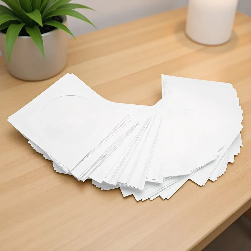 100PCS Practical Clear Window CD Sleeves Flap Design Reusable Disc Sleeves DVD Sleeves Disc Organization