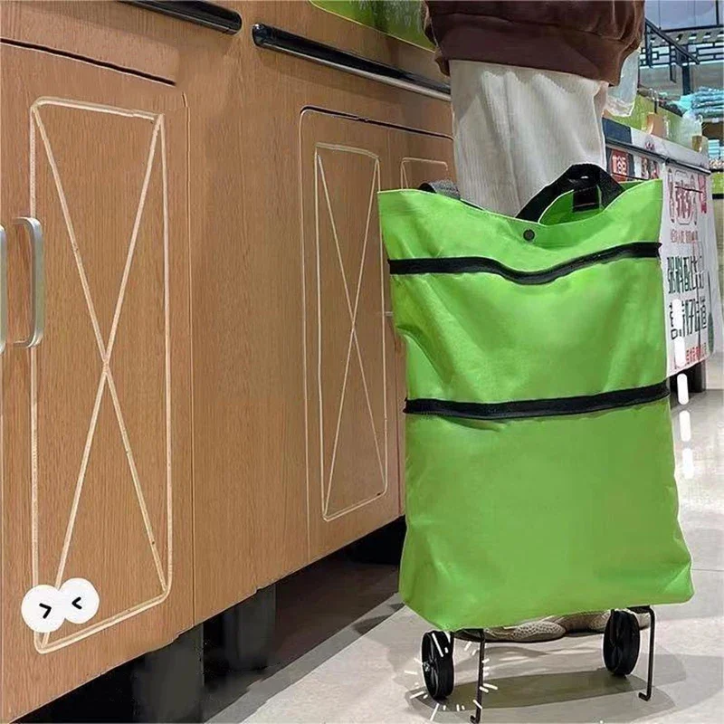 Foldable Oxford Cloth Portable Shopping Cart Storage Bag With Wheel Detachable Shopping Camping Waterproof Supermarket Trolley