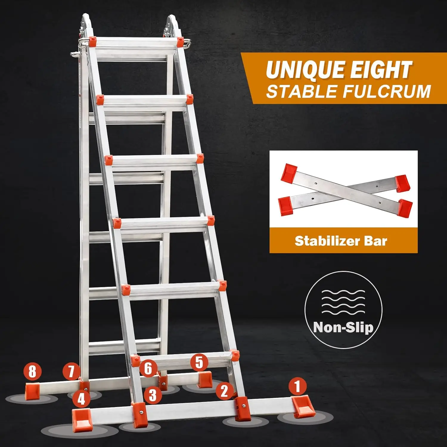 A Frame 6 Step Ladder Extension Ladder, 22 Ft Multi Position Ladder & Removable Tool Tray with Stabilizer Bar, 3