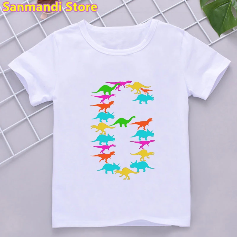 

Colorful Dinosaur 2th-7th Birthday T-Shirt Summer Tops For Girls/Boys Children'S Clothing Funny T Shirt Harajuku Shirt