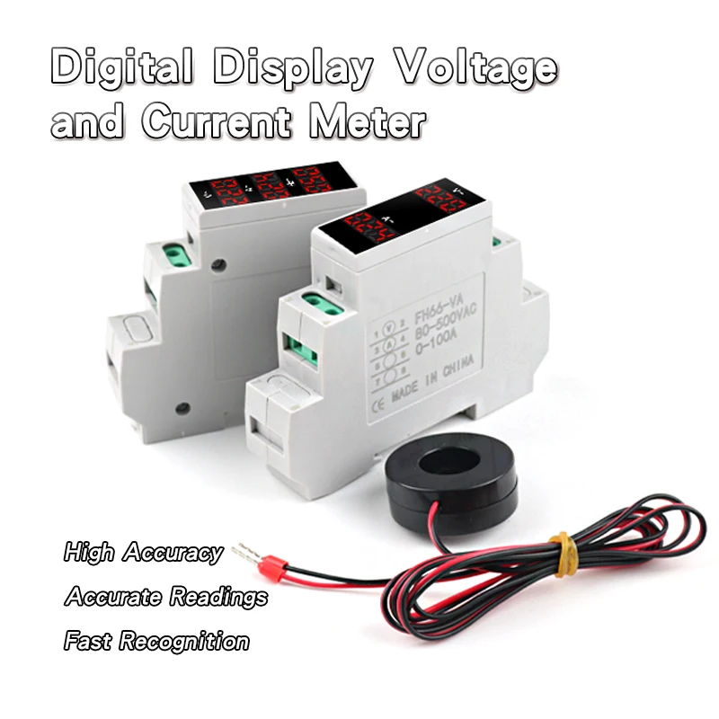 DIN Rail Mount Digital Voltmeter Ammeter Mini Single Phase 3 Phase AC Voltage Current Tester AC220V Power Monitoring
