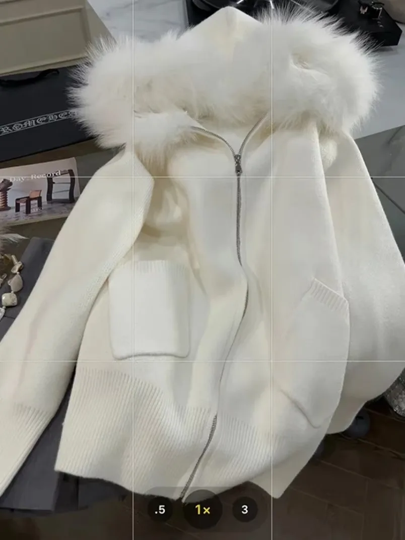 

Women Hoodie Fluffy Full Zip Cardigan Old Money Sweater Korean Old Money Solid Color Knitwear Designer Fall 2025 Aesthetic New