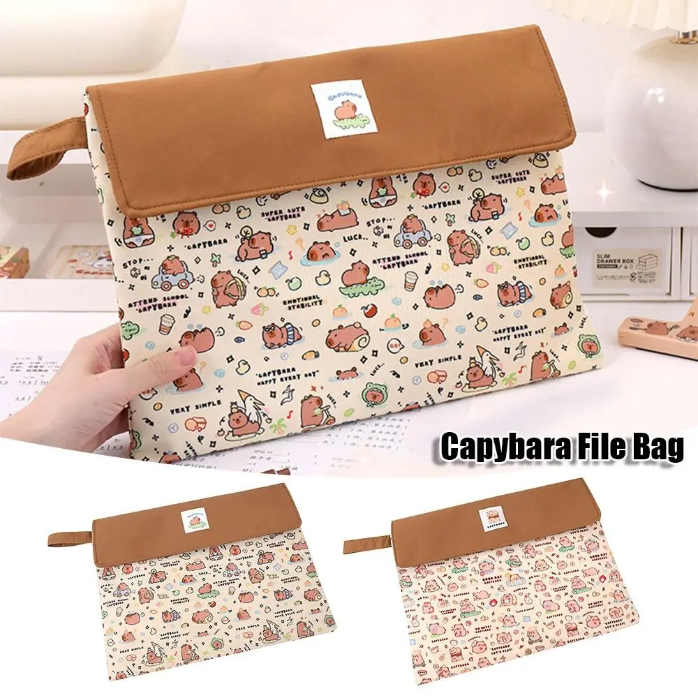 Cute Large Capacity Capybara File Bag Canvas Hand-held Pen Bag Learning Supplie Homework Storage Bag