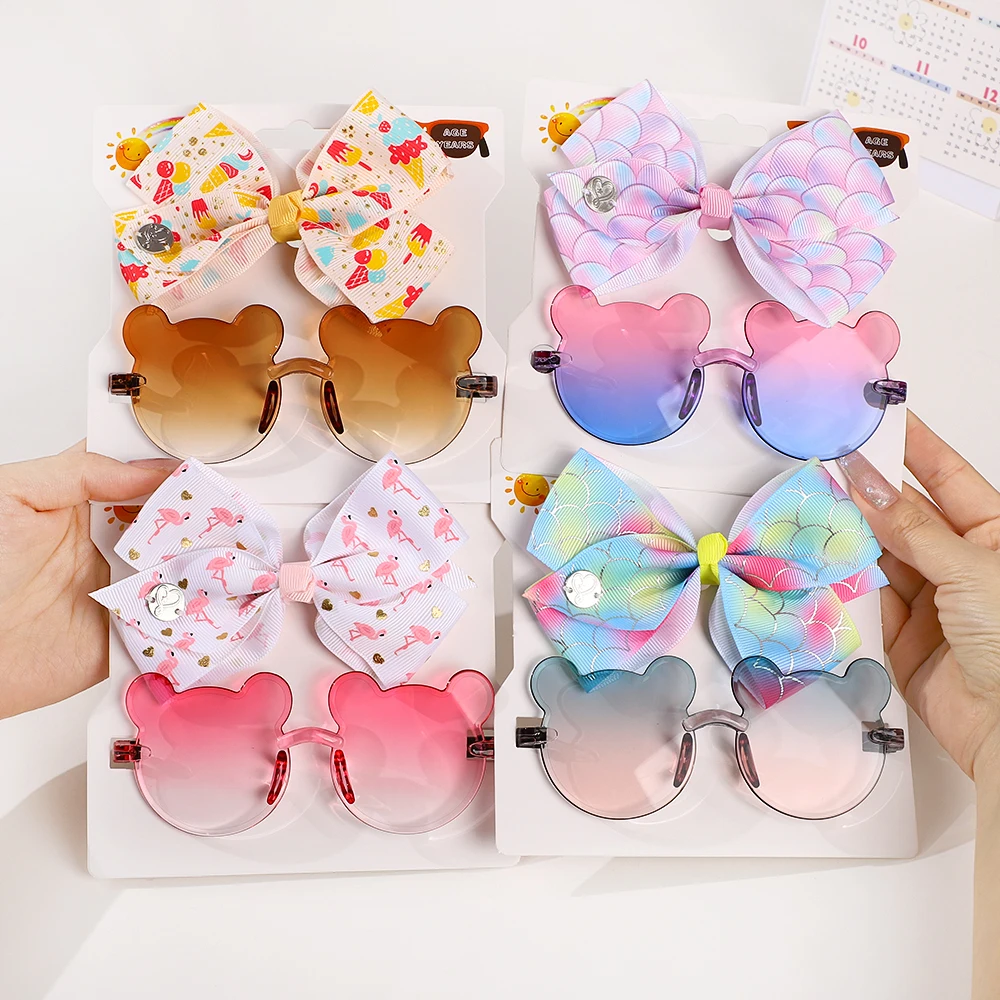 2Pcs/Set Cartoon Bowknot Hairclip Glasses Set 4.5