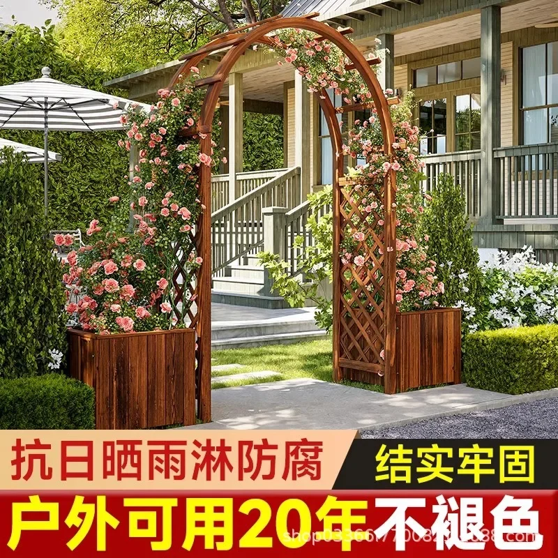 Outdoor garden entrance arch with door flower stand yard outdoor small courtyard flower climbing vine stand rose arched door