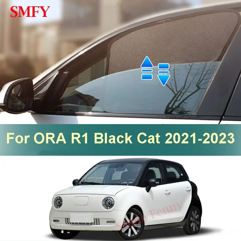 For GWM ORA R1 Black Cat 2021-2023 Magnetic Car Sunshade Side Window Sun Shade Sun Visor Front Rear Glass Frame Mesh Curtains