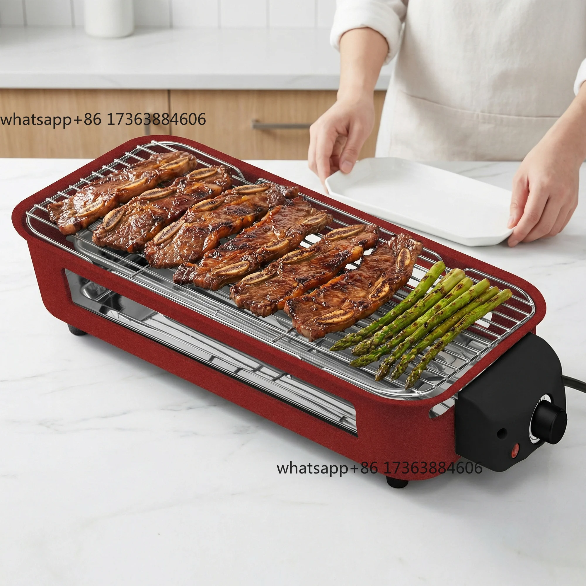 Electric Grill, Smokeless Electric Grill, Non-stick Coating, Removable Griddle/Grill Rack/Tray, Suitable for family and Hall