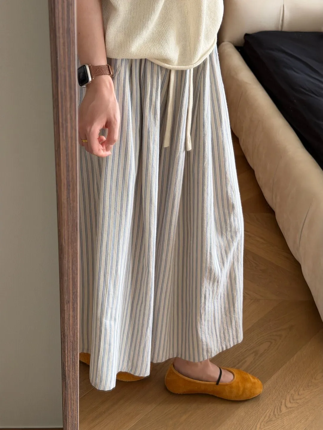 

High Waist Striped Skirt Women's plus Size Artistic Style Casual Vintage Straight Cut Midi Skirt Korean Loose Fit A-Line Skirt