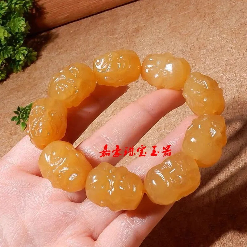 Natural Yunnan Huanglongyu Yellow Chicken Grease Eighteen Arhats Bracelets Men's Double-Sided Arhat Jade Bracelet Large Handheld