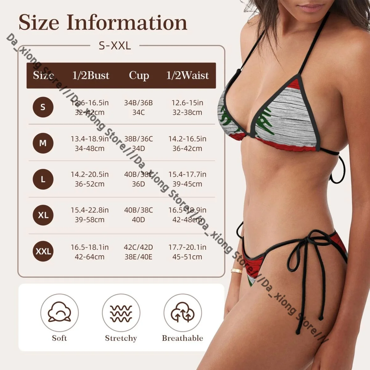 Femme deux pièces maillot de bain drapeau du Liban bois Texture maillots de bain femmes Bikini ensemble Sexy Bikini taille basse maillot de bain