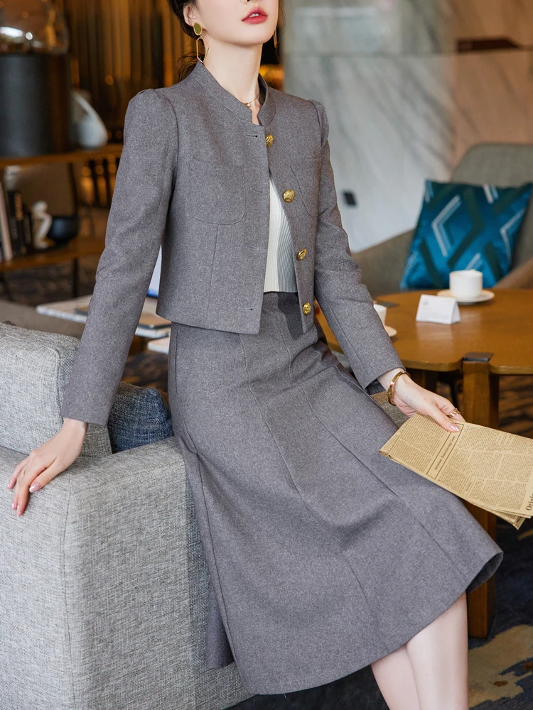 Quality Autumn Formal Blazer Skirt Sets Korean Female Womens Office Ladies Work Jacket Suit Skirt 2-piece Set 2023 Winter New