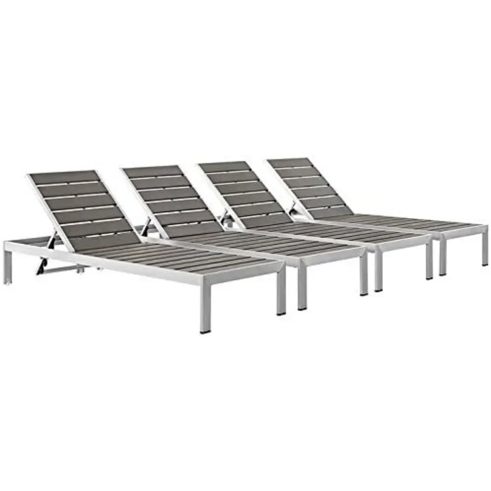 Chaise longue en aluminium pour l'extérieur, chaises longues, chaises longues, chaises longues, soleil gris argenté