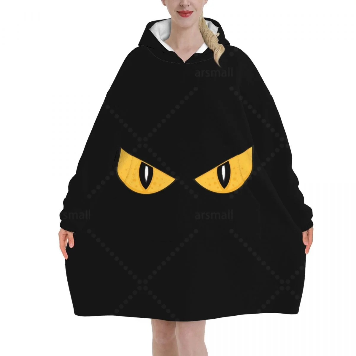 

Evil Yellow Eyes Wearable Flannel Blanket Hoodie Oversized Hooded Blanket Pullover Sweatshirt Fleece Sherpa Blankets