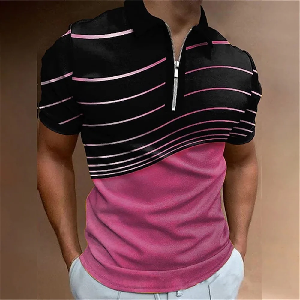 Men\'s Polo Shirt Golf Geometry Turndown 3d Print Street Short Sleeves Zipper Clothing Fashion Designer Casual Breathable Tops