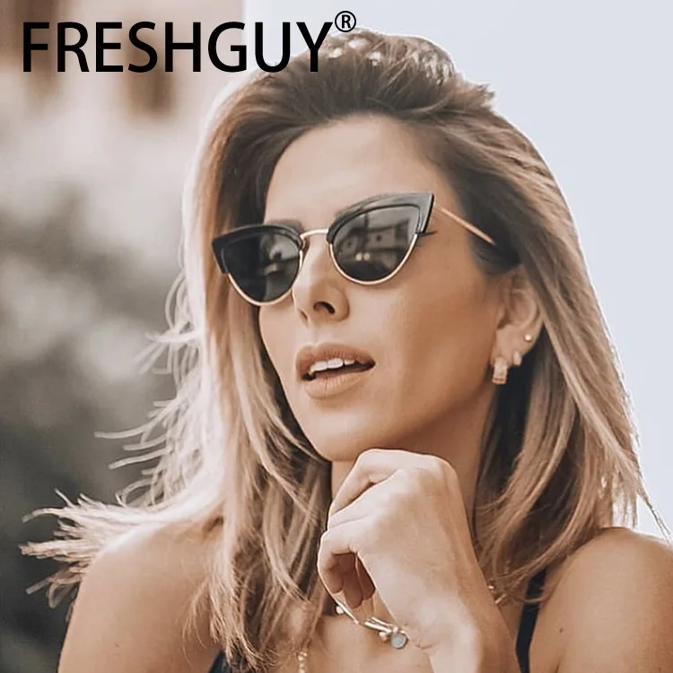 FRESHGUY Fashion Women's Sunglasses Cat Eye Semi-rimless Glasses High Quality Luxury Eyewear 2024 New Sunglasses