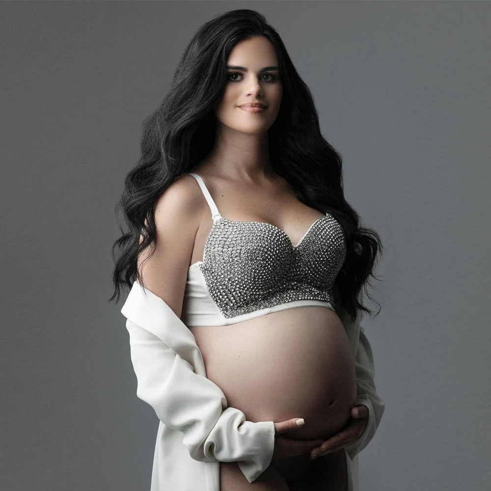 Sujetadores de diamantes de imitación para fotografía de maternidad, sujetadores de corsé con remache de lentejuelas de diamantes de cristal,