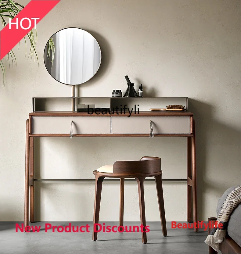 

Solid Wood Makeup Table Nordic Black Walnut Dressing Table Bedroom Modern Small Apartment Makeup Desk