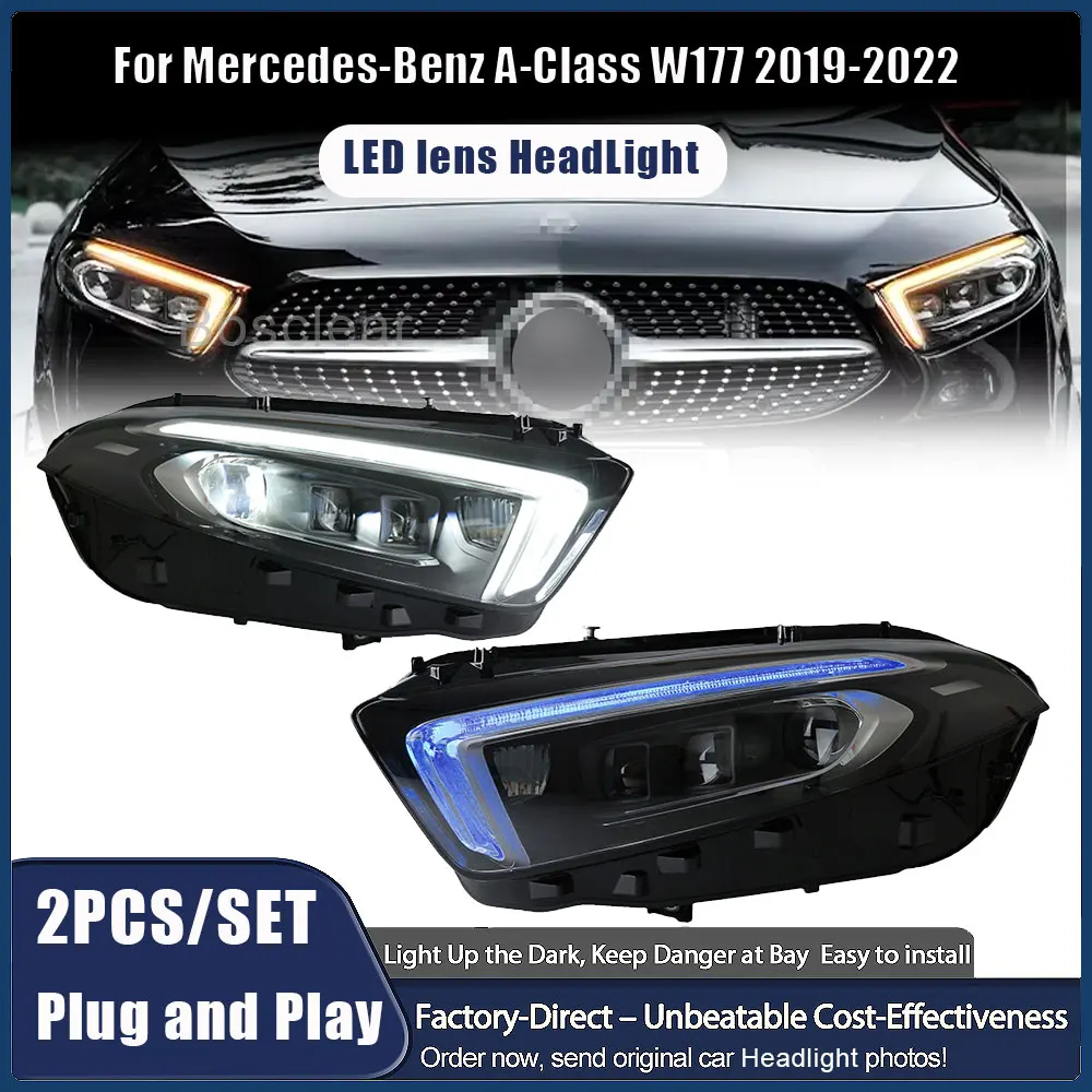 Car Headlights For Mercedes-Benz A CLASS W177 A180 A200 2018-2022 LED Auto Headlamp Assembly Projector Lens Accessories Kit