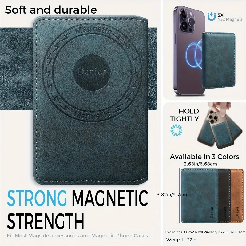 EUCAGR RFID Shielded Credit Card Wallet Magnetic Phone Case 3 Card Slots Faux Leather Secure ID Credit Card Storage, Men'S Gift