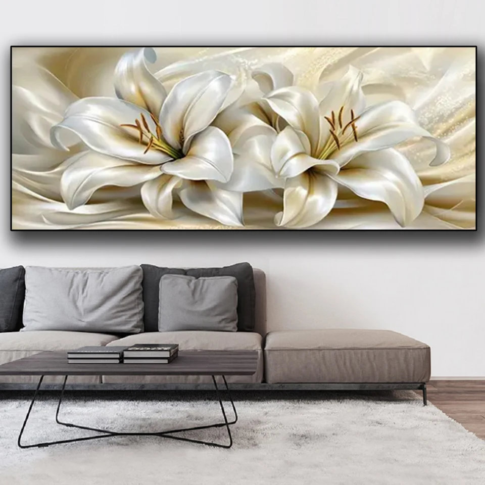 Extra Large Lily Flowers DIY Diamond Painting, Full Square and Round, Mosaic Embroidery Cross stitch Kits Gold Flower Home Decor