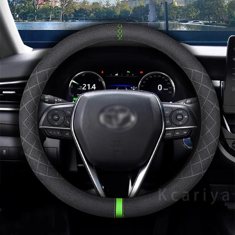 For Toyota Corolla RAV4 Camry Avalon Golf Prius Yaris Vios 86 Fortuner Hilux 38cm 15in Leather Suede Car Steering Wheel Cover