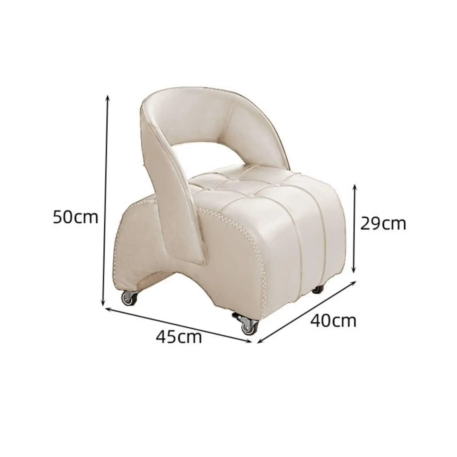 Mobile Rolling Seat for Vanity Table and Study Desk with Tufted Leather Cushion and Sturdy Caster Base