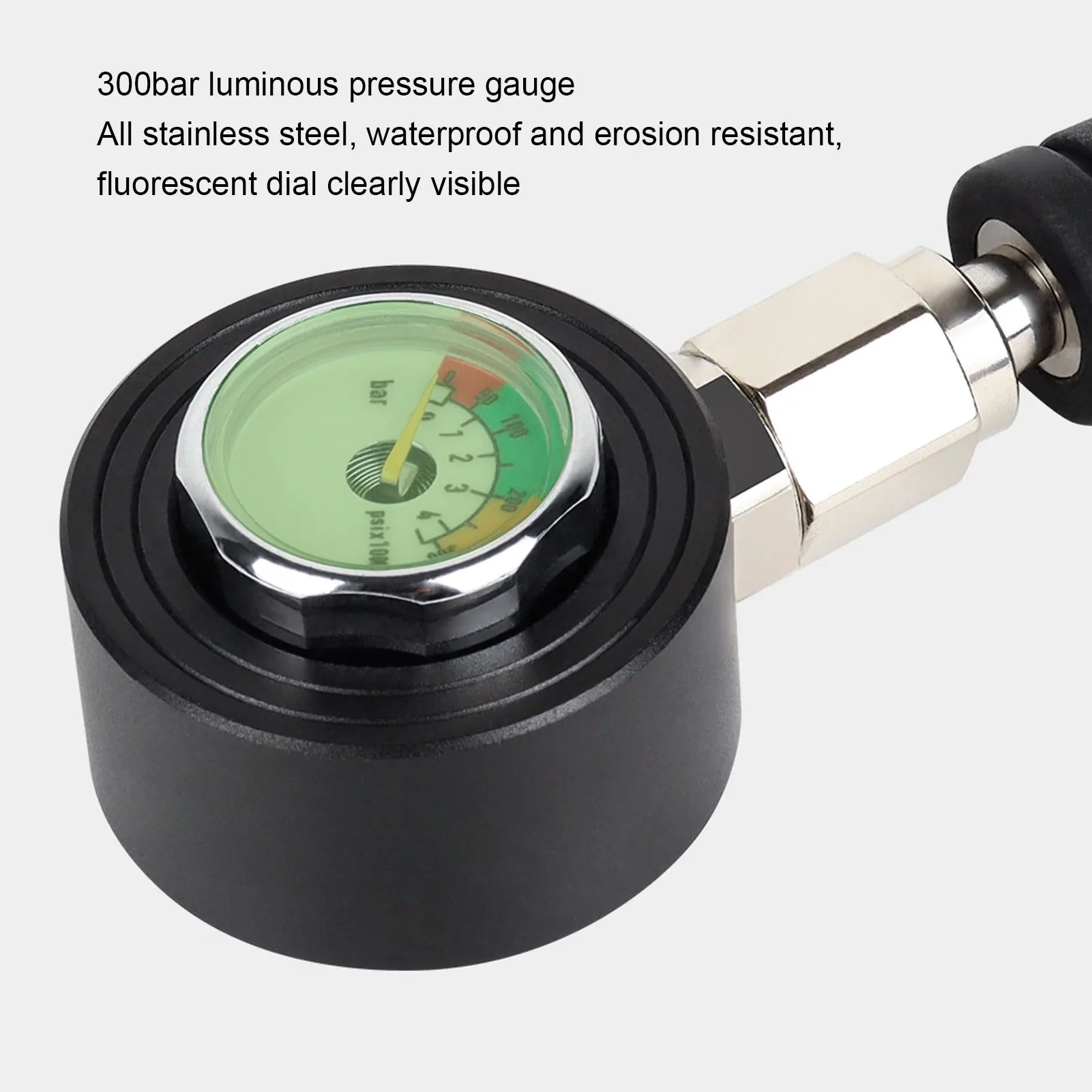 Scuba Diving Pressure Gauge Luminous Submersible Pressure Gauge with High Pressure Hose for BCD Regulator Underwater Diving