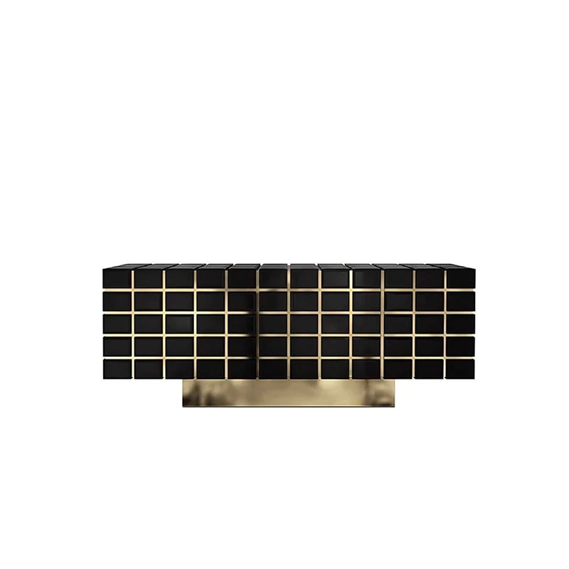 Stainless steel side cabinet light luxury high sense modern rectangular entrance cabinet lattice storage solid wood locker