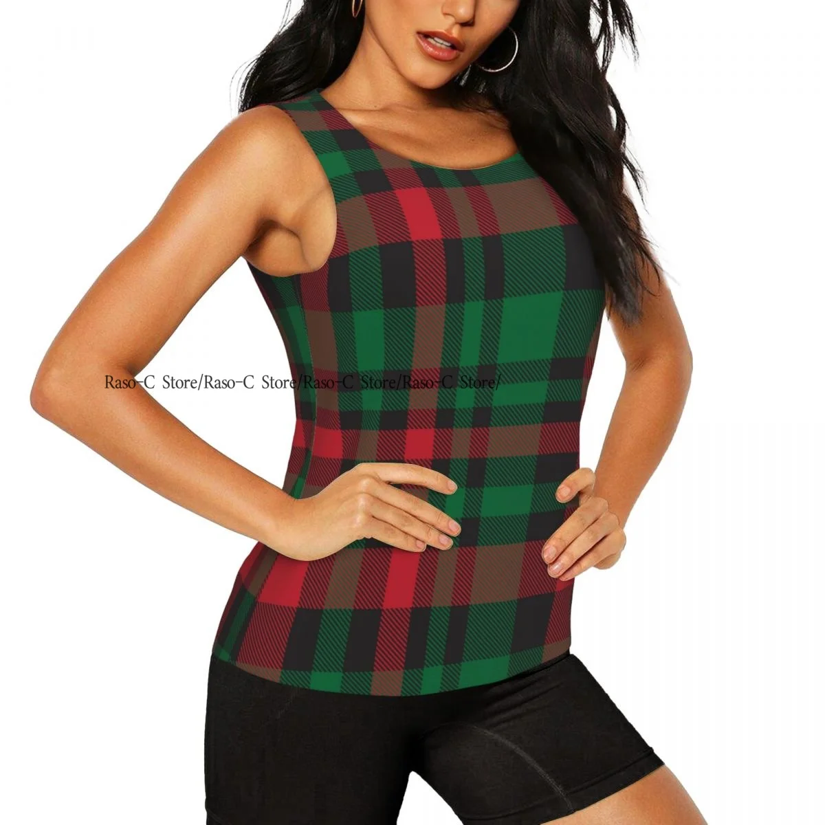 Women Sexy Vest Christmas Plaid Checkered Tartan Pattern Sleeveless Round Neck Tank Tops Female Casual Basic Camisole