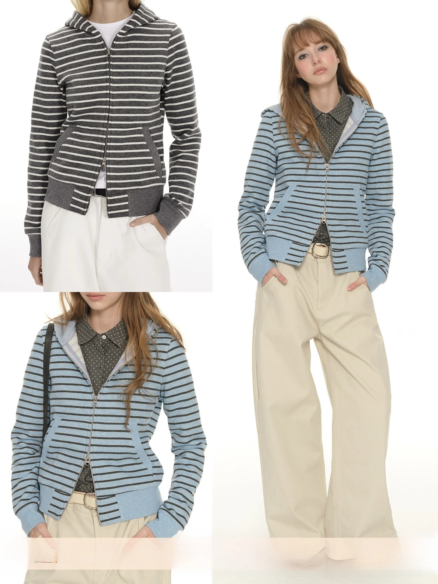 

UNRETRO American Retro Striped Hoodie Women's Winter New Fce Small Size Knitted Open Cardigan Jaet Casual Sle Polyeste...