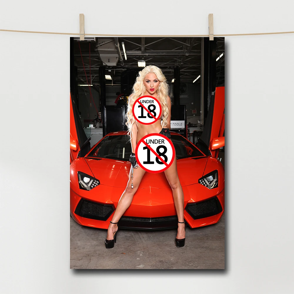 Modern Art Poster Nude Girl Supercar Canvas Painting and Print Mural Wall Picture For Bedroom Home Decor