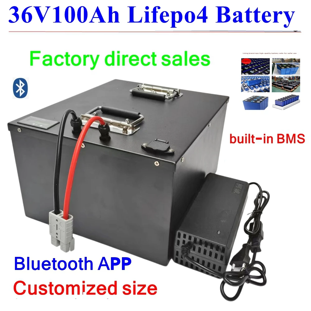 waterproof 36V 100Ah lifepo4 lithium battery BMS with bluetooth for E moped bike scooter tricycle UPS vehicle+10A charger.