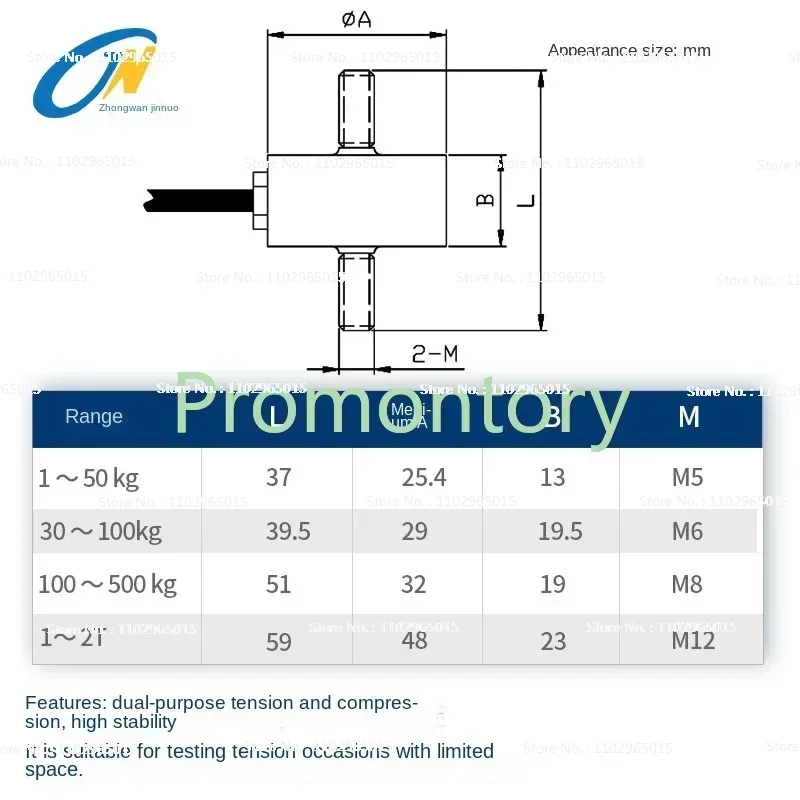 Tension Rod Bellows Tension Pressure Sensor JLBM-1 Weighing Weight Force Measurement External Thread 20kg Sensor