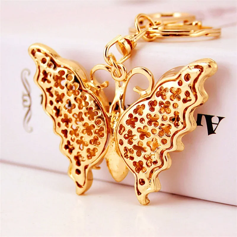 2024 New Butterfly Keychain Collection Rhinestone White Opal Car Pendant Key Holder