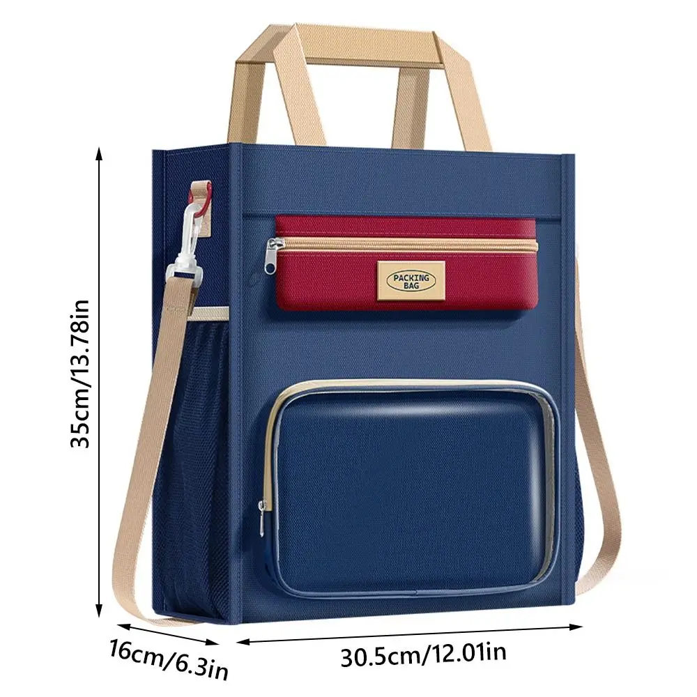 Multifunctional Contrast Color Tutorial Bag Six-layer Large Capacity Books Bag British Style Handbag Art Supplies Storage