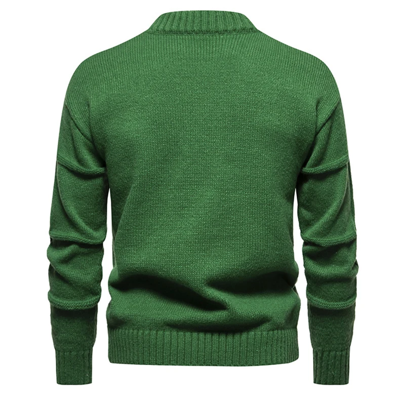 Mens Green Knitted Winter Sweater 2023 New Soft Warm Mock Turtleneck Sweaters Fashion Casual Crewneck Solid Color Pullovers Male