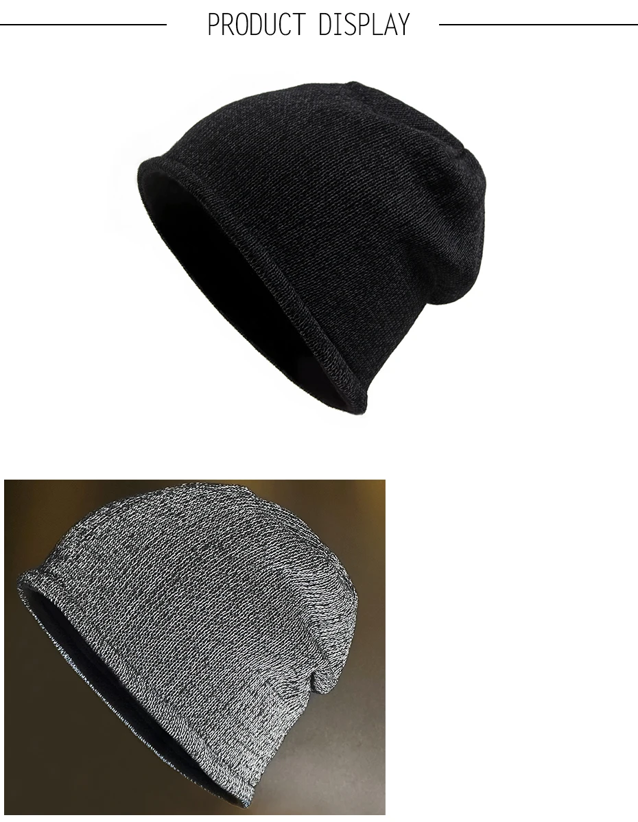 Neue Modische Nachtreflektierende Mütze Herbst Winter Beanies für Männer und Frauen Sport Outdoor Fleece-Gefütterte Strickmützen Warme Kappe Unisex – Detail 4
