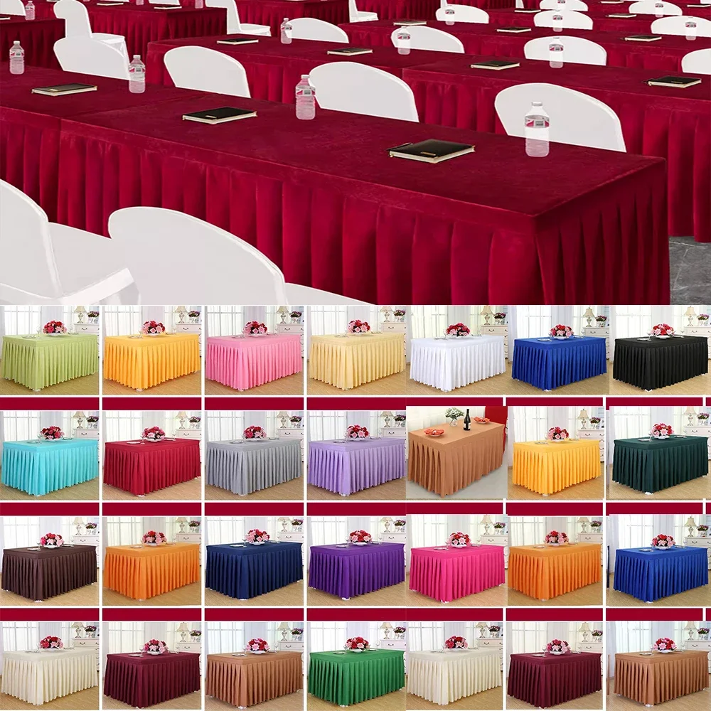 Ruffled Wedding Table Cover Rectangle Table Skirt Table Cloth Box Cover Pleated for Banquet Hotel Party Restaurant Decoration