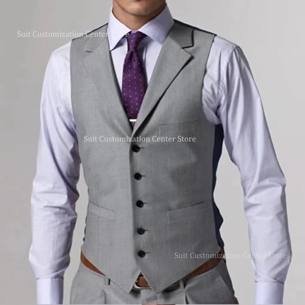 بدلات رمادية كاجوال وسيم للرجال صدر واحد وطية صدر مدببة بلون سادة مناسبة عمل رفيعة مكونة من 3 قطع سترة وسراويل