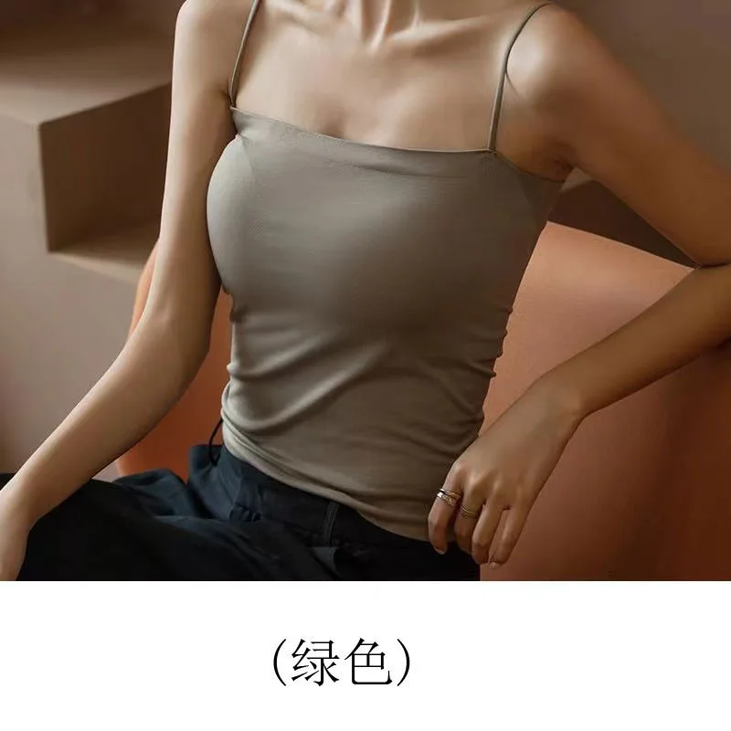 Fashionable Tanks summer camisole women's solid color base shirt easy to wear internet famous little girl fixed cup vest Camis