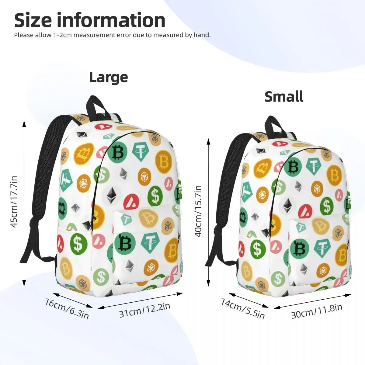 Colored Crypto Money Bitcoin Backpack for Men Women Cool Student Work Daypack Laptop Computer Shoulder Bag Sports