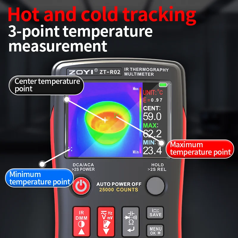 ZOYI ZTR02 Thermal Imaging Multimeter & Infrared Thermometer 2-in