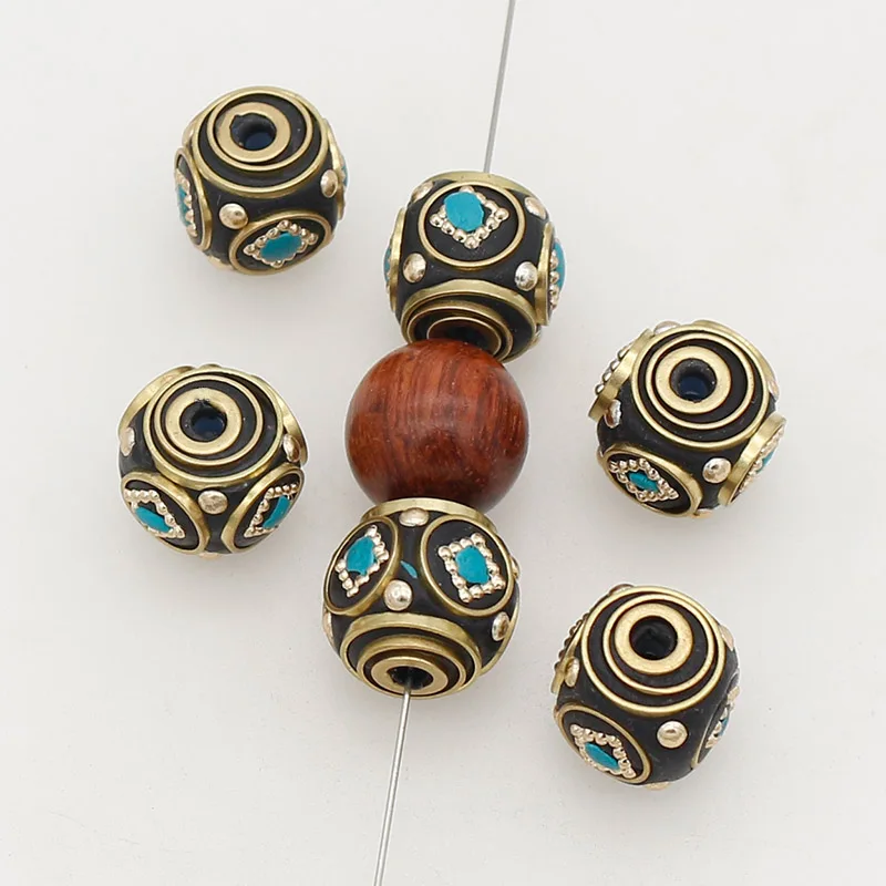 5pcs/lot Fashion Nepal Copper Spacer Beads 13mm Handmade Brass Charm Metal Beads Fit Bracelets DIY Jewelry Making Accesssories