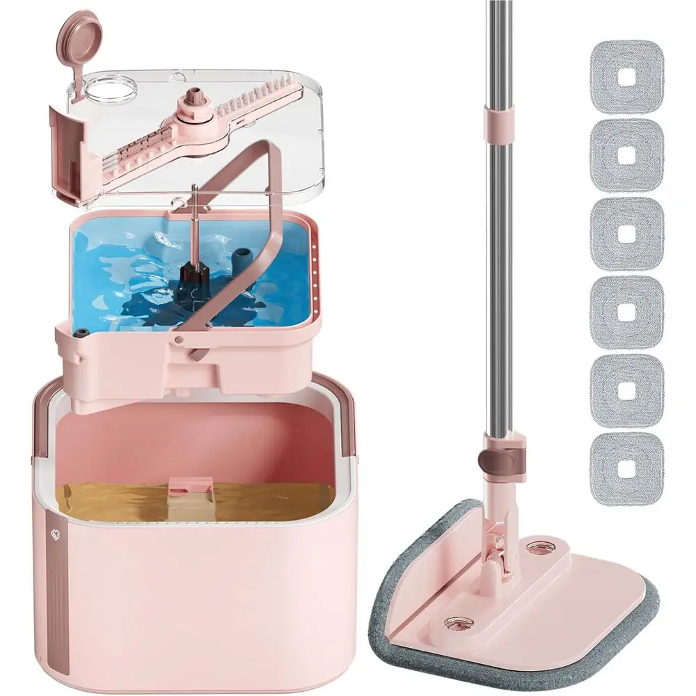 

Pink Square Mop Bucket System with 6 Washable Mop Pads for Easy Cleaning