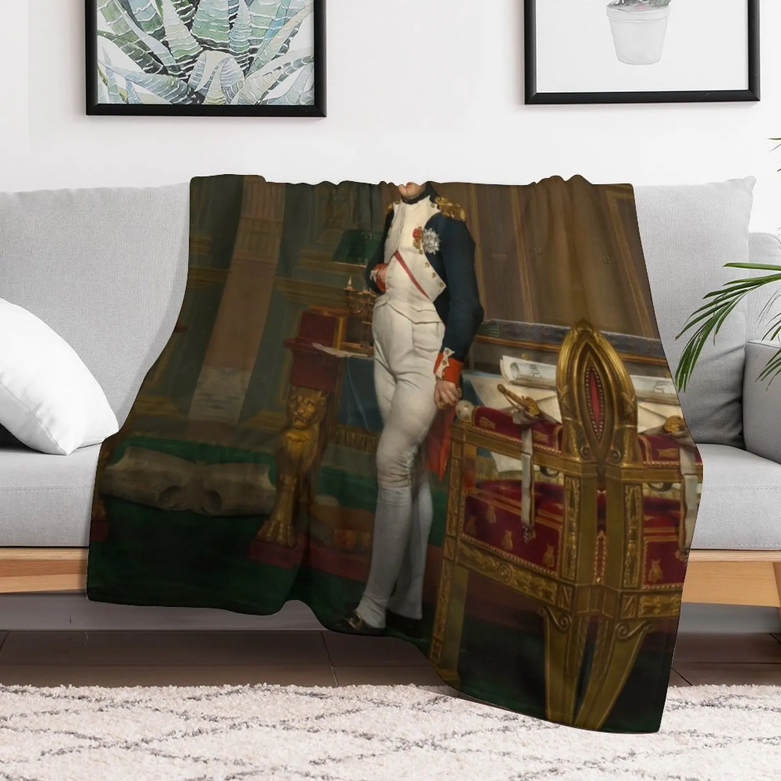 The Emperor Napoleon in His Study by Jacques-Louis David Throw Blanket Decorative Throw Travel Blankets