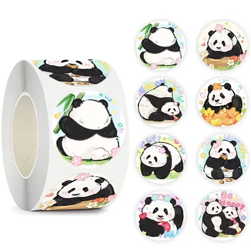 子供のためのかわいいパンダ動物ラベルステッカー、教師の報酬、学生のステッカー文房具、1インチ、ギフトの装飾、封筒シール、ラベル、500個