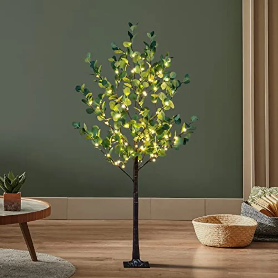 

5Feet Lighted Eucalyptus Tree 162L Warm White LED Artificial Greenery with Lights for Wedding Holiday Home Party Decoration Ind