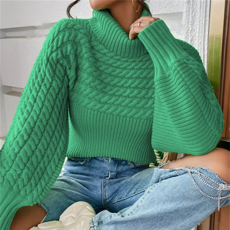

2025 autumn winter casual loose knitted sweaters harajuku Solid color turtleneck sweater tops for women Thick bottoming pullover