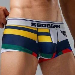 Seobean-men's underwear, sexy, low waist, color block boxer briefs, new